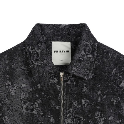 Veste Jacquard Roses Noire Frilivin