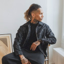 Veste Jacquard Roses Noire Frilivin