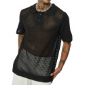 Frilivin Openwork Knit Polo Shirt - Black
