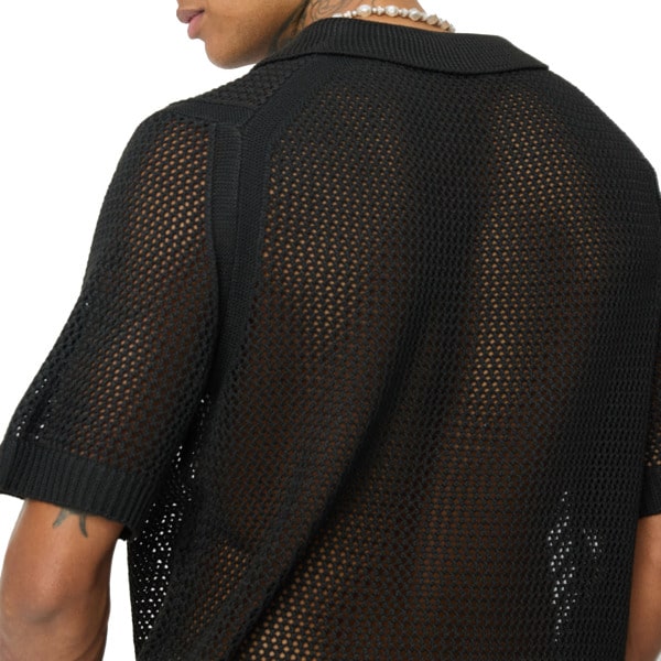 Frilivin Openwork Knit Polo Shirt - Black