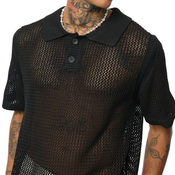 Polo Maille Ajourée Noir Frilivin