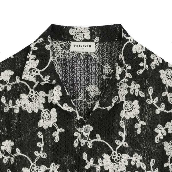 Frilivin Floral Embroidery Shirt - Black