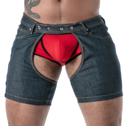 TOF Paris Raw Denim Chaps Shorts - Blue