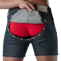 TOF Paris Raw Denim Backless Shorts - Blue