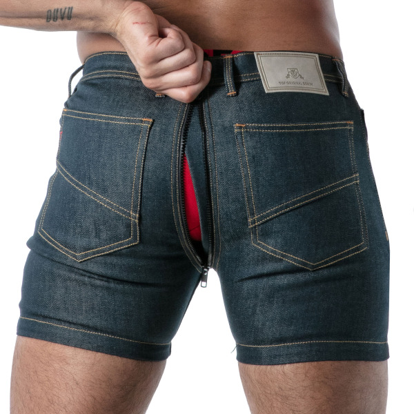 TOF Paris Raw Denim Full Zip Shorts - Blue