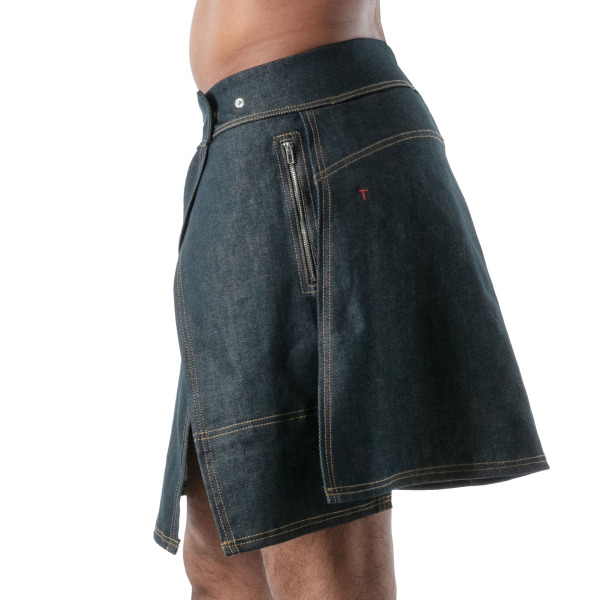TOF Paris Raw Denim Zip Skirt - Blue