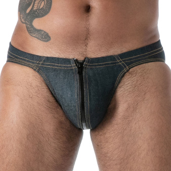 Slip Bikini Zippé Denim Brut Bleu TOF Paris