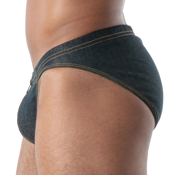 Slip Bikini Zippé Denim Brut Bleu TOF Paris