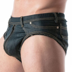 TOF Paris Raw Denim Full Zip Briefs - Blue