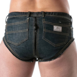 TOF Paris Raw Denim Full Zip Briefs - Blue
