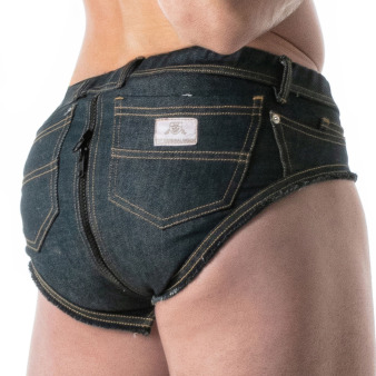 TOF Paris Raw Denim Full Zip Briefs - Blue