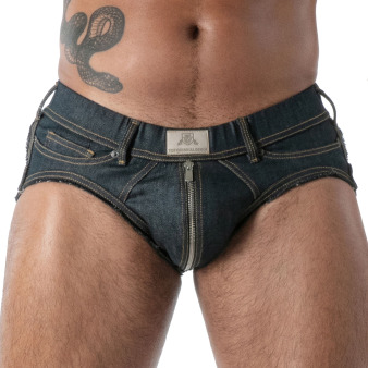 Slip Jock Zippé Denim Brut Bleu TOF Paris