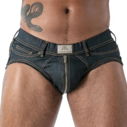 TOF Paris Raw Denim Zipped Jock Briefs - Blue