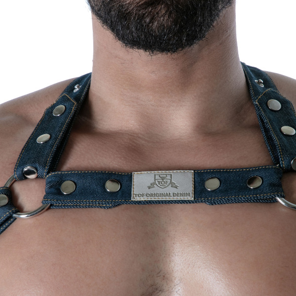 Harnais Bulldog Denim Brut Bleu TOF Paris