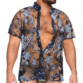 Alpha Charlie Floral Lace Shirt - Black - Blue