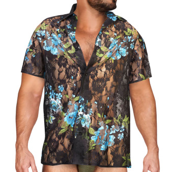Alpha Charlie Floral Lace Shirt - Black - Green