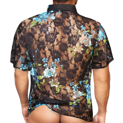 Alpha Charlie Floral Lace Shirt - Black - Green