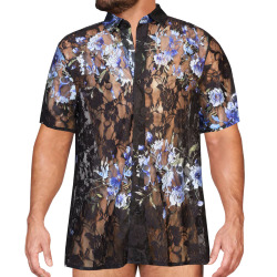 Alpha Charlie Floral Lace Shirt - Black - Purple