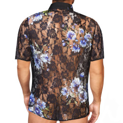 Alpha Charlie Floral Lace Shirt - Black - Purple