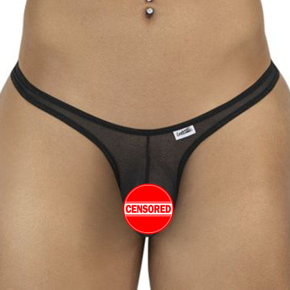 CandyMan Invisible Mesh Thong - Black
