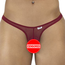 CandyMan Invisible Mesh Thong - Burgundy