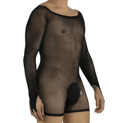 CandyMan Long-Sleeve Fishnet Bodysuit - Black