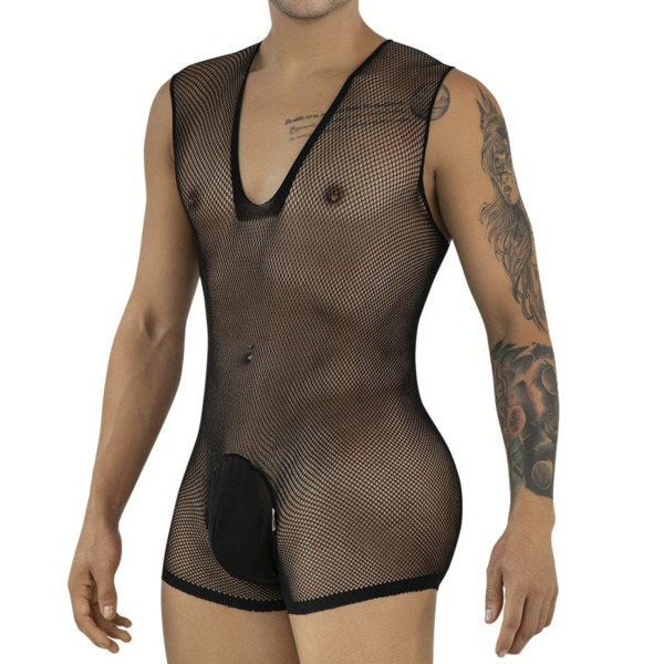 CandyMan Fishnet Corset Bodysuit - Black