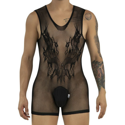 CandyMan Tatoo Sleeveless Fishnet Bodysuit - Black