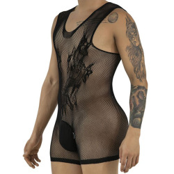 CandyMan Tatoo Sleeveless Fishnet Bodysuit - Black