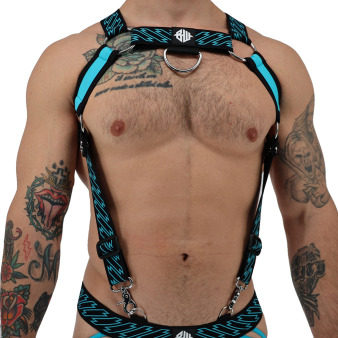 Breedwell Gagged Body Harness - Black - Turquoise