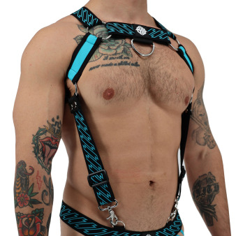 Breedwell Gagged Body Harness - Black - Turquoise