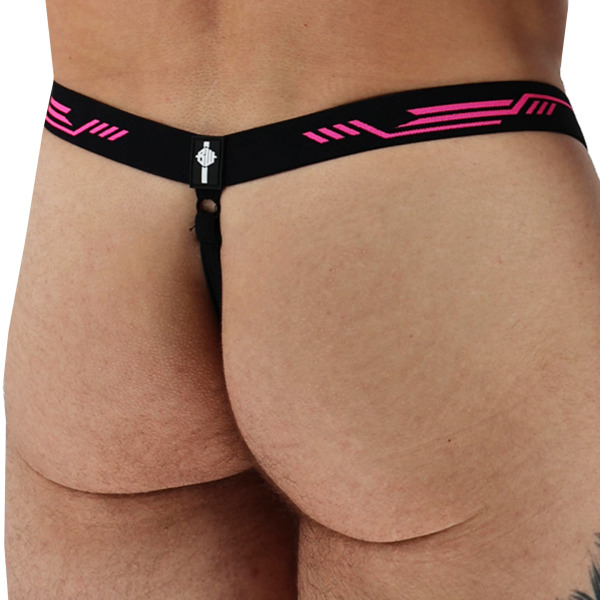 Breedwell Gagged Thong - Black - Neon Pink