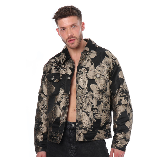 Frilivin Floral Jacquard Jacket - Black - Gold