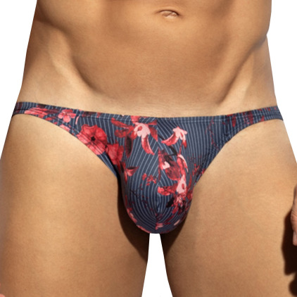 ES Collection Striped Floral Bikini Briefs - Navy