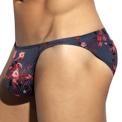 ES Collection Striped Floral Bikini Briefs - Navy