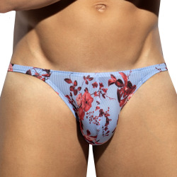 ES Collection Striped Floral Bikini Briefs - Sky Blue