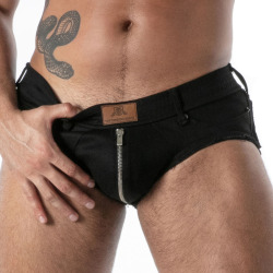 Slip Jock Zippé Denim Brut Noir TOF Paris
