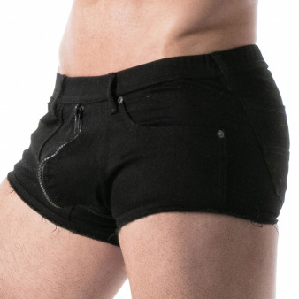 TOF Paris Raw Denim Full Zip Trunks - Black