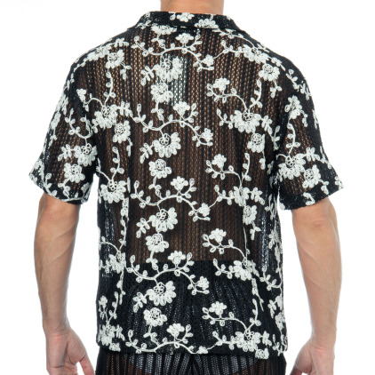 Frilivin Floral Embroidery Shirt - Black