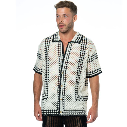 Frilivin Crochet Shirt - Beige - Black