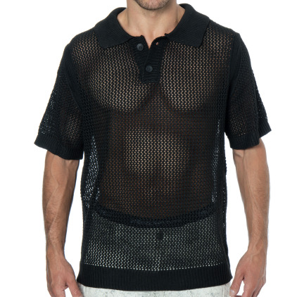 Polo Maille Ajourée Noir Frilivin
