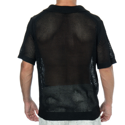 Polo Maille Ajourée Noir Frilivin