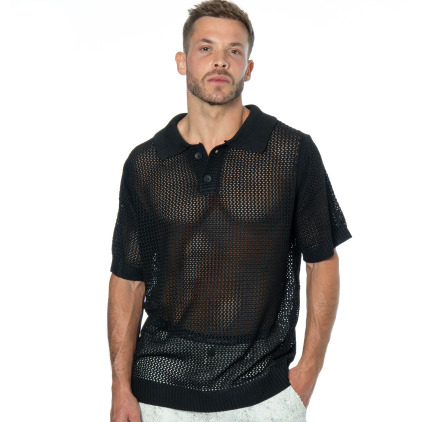 Polo Maille Ajourée Noir Frilivin