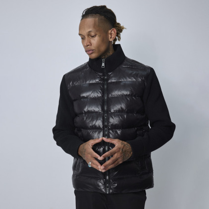 Frilivin Down Jacket with Ribbed Sleeves - Black