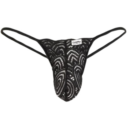 CandyMan Fine Lace V-Thong - Black