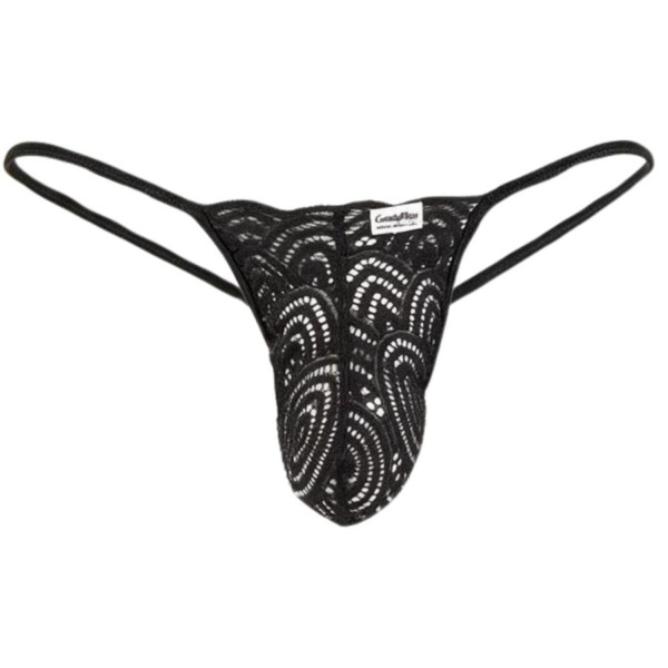 CandyMan Fine Lace V-Thong - Black