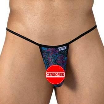 CandyMan Floral Mesh G-String - Blue