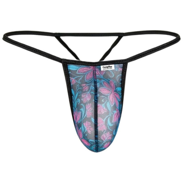CandyMan Floral Mesh G-String - Blue