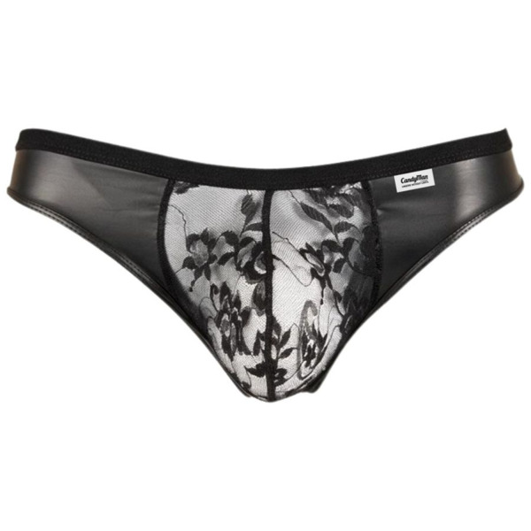 CandyMan Floral Lace Thong - Black