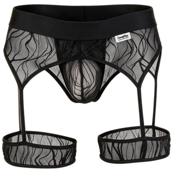 CandyMan Wave Garter Thong - Black